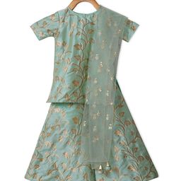 PICCOLO Girls Floral Woven Design Kurta with Palazzos & Dupatta-image-31