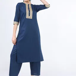 KETCH Women Teal Solid Kurta with Trousers-picture-50