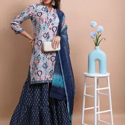 Vishudh Blue Printed Regular Kurta With Sharara & Dupatta-picture-58