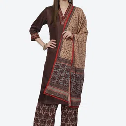 Biba Women Brown Floral Kurta with Palazzos & With Dupatta-12