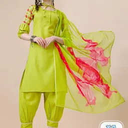 Sangria Tie-Up Neck Mirror Work Kurta & Salwar With Dupatta-image-91