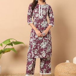 FIORRA Floral Printed Regular Pure Cotton Round Neck Straight Kurta With Trouser-picture-16