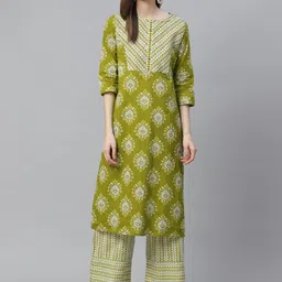 KALINI Floral Printed Straight Pure Cotton Kurta with Palazzos-picture-47