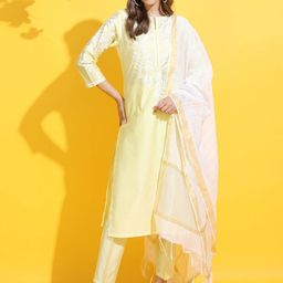 Vishudh Women Floral Viscose Rayon Kurta with Trouser and Dupatta-picture-2