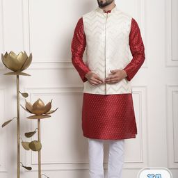 SOJANYA Floral Woven Design Kurta With Churidar & Nehru Jacket-picture-44