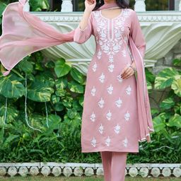 VIBE VISION Women Floral Embroidered Regular Kurta with Trousers & With Dupatta-picture-29