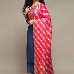 Biba Floral Printed Round Neck Straight Kurta With Palazzos & Dupatta-picture-33