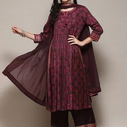 Biba Round Neck Ethnic Motifs Printed Gotta Patti Regular Kurta & Palazzos With Dupatta-18