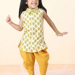 Sangria Girls Floral Printed Pure Cotton Sleeveless Kurta With Dhoti pant-picture-40