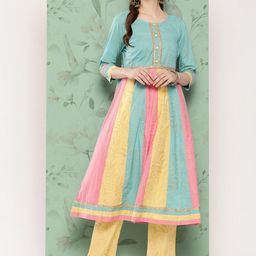 KALINI Bandhani Embroidered Regular Gotta Patti Pure Cotton Kurta with Trouser-image-2