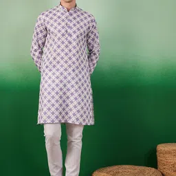 Sangria Digital Ethnic Printed Band Collar Kurta With Pyjama-picture-9