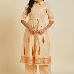 Sangria Ethnic Motifs Printed Pure Cotton A-Line Kurta And Palazzos-picture-4
