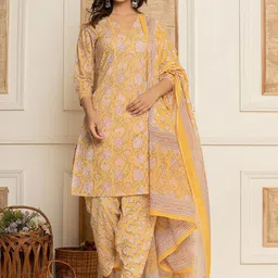 Yufta Floral Printed Pure Cotton Straight Kurta with Dhoti Pant & Dupatta-picture-23