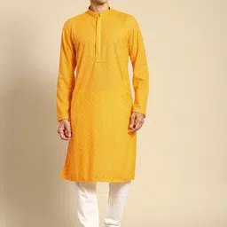 RAJUBHAI HARGOVINDAS Men Embroidered Chikankari Pure Cotton Kurta with Churidar-picture-38