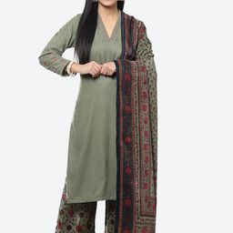 Biba Women Green Velvet Kurta with Palazzos & With Dupatta-picture-25