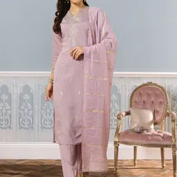 BHUMIKA CREATION Women Floral Embroidered Regular Thread Work Raw Silk Kurta with Trousers & With Dupatta-picture-44
