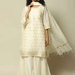 Rangriti Ethnic Motifs Woven Design Zari Straight Kurta With Palazzos & Dupatta-picture-1
