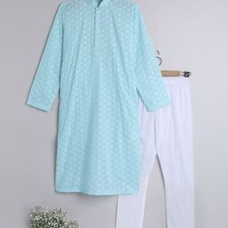 BAESD Boys Ethnic Motifs Embroidered Regular Pure Cotton Kurta With Churidar-image-46