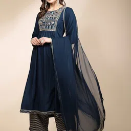 Sangria Floral Embroidered Sequined Mirror Work Anarkali Kurta With Palazzo & Dupatta-9