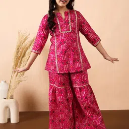 Stylo Bug Girls Ethnic Motifs Printed Panelled Gotta Patti Pure Cotton Kurti with Sharara-picture-17