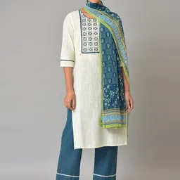 Aurelia Women White Floral Print Cotton Kurta Set with Trousers & Dupatta-picture-57