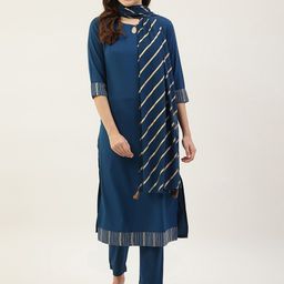 FIORRA Women Blue Kurta with Trousers & With Dupatta-5