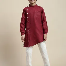 Sanwara Band Collar Asymmetric Regular Kurta with Pyjamas-picture-3