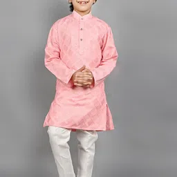 ahhaaaa Boys Geometric Embroidered Mandarin Collar Straight Kurta with Pyjama-10