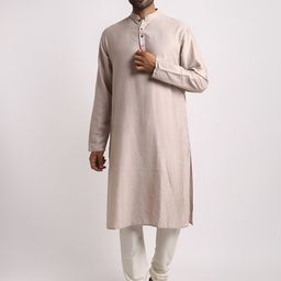 Streaks & Crosses Striped Mandarin Collar Straight Kurta with Churidar-image-86