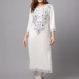 Tulsattva Women White Floral Printed Kurta with Churidar-picture-34
