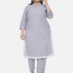 Fabnest Curve Women Grey Solid Pure Cotton Kurta with Trousers-image-85