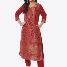 Biba Women Maroon Floral Printed Kurta with Trousers-picture-20