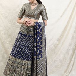 Vishudh Blue Ethnic Motifs Semi stitched Blouse & Lehenga With Dupatta-picture-56