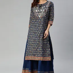 Divena Ethnic Motifs Printed Gotta Patti Pure Cotton Kurta with Palazzos-image-10