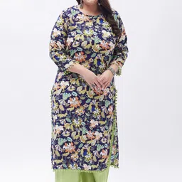 Tissu Women Plus Size Floral Printed Round Neck Kurta with Palazzos-58
