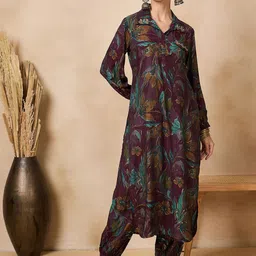 Anouk Floral Printed Regular Mirror Work Kurta with Trousers-image-62