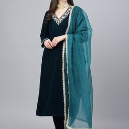 Divena Embroidered Zardozi Velvet Kurta with Trousers & With Dupatta-picture-38