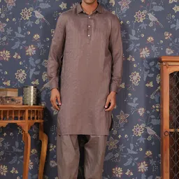 House of Pataudi Woven Design Shirt Collar Kurta With Pyjama-picture-9