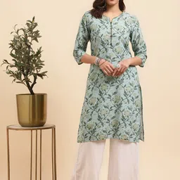 Rangita Floral Printed Round Neck Three-Quarter Sleeves Pure Cotton Kurta with Palazzos-image-37