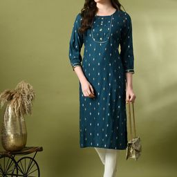 VIDHANI Ethnic Motifs Printed Round Neck Regular Straight Kurta With Trousers-picture-2