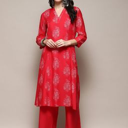 Biba Ethnic Motifs Printed V-Neck Panelled A-Line Kurta with Palazzos-picture-18