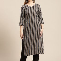 GUNVANTI FAB Women Black Striped Kurta with Trousers-image-98