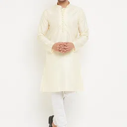 Armaan Ethnic Men Cream-Coloured Pure Silk Kurta With Churidar-picture-20