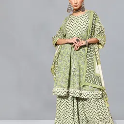 Kvsfab Floral Printed Anarkali Kurti With Sharara & Dupatta-picture-8