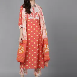 AHIKA Women Orange Bandhani Printed Sequinned Pure Cotton Kurta with Trouser With Dupatta-9