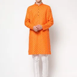 LAGAAV Men Mustard Yellow Pure Cotton Kurta with Trousers-picture-40