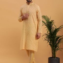 NAMASKAR Men Ethnic Motifs Regular Pure Cotton Kurta with Churidar-50
