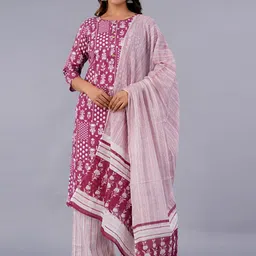 KALINI Ethnic Motifs Printed Pure Cotton Kurta With Palazzo & With Dupatta-image-62
