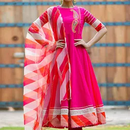 GILLORI Paisley Embroidered Yoke Design Pure Cotton Kurta With Trousers & Dupatta-image-12