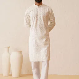 SOJANYA LUXE Mandarin Collar Embroidered Regular Thread Work Kurta with Pyjamas-image-30